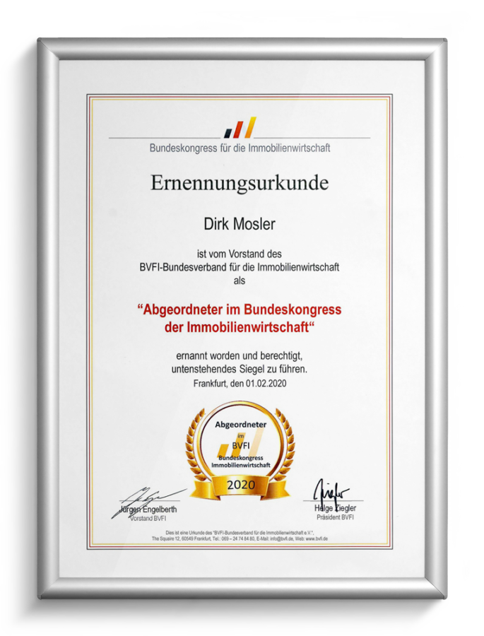 Dirk Mosler - Abgeordneter im Bundeskongress der Immobilienwirtschaft - BVFI